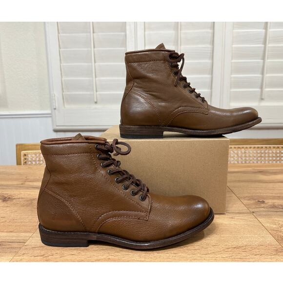 Frye Men's Tyler Lace Up Boots Cognac Full Grain Leather Size 8 NWOB Classic - Picture 2 of 12